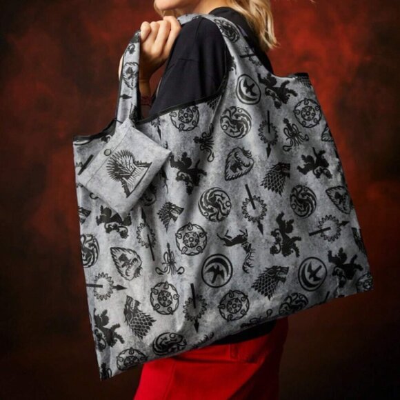 Game of Thrones Reusable Bag Shopping Tote Black Gray with Carry Bag - Picture 1 of 4